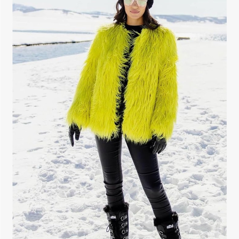 DONNA SALYERS Fabulous Furs MONGOLIAN Faux Fur IN CITRON VIBRANT SZ SMALL NWT - Picture 4 of 14